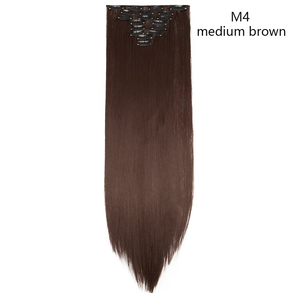 medium brown SNOILITE 26 дюймов 8 шт./компл. волосы на заколках для наращивания Натуральные Прямые волосы на клипсах из искусственных волос клип в наращивание волос для женщин - Цвет: medium brown