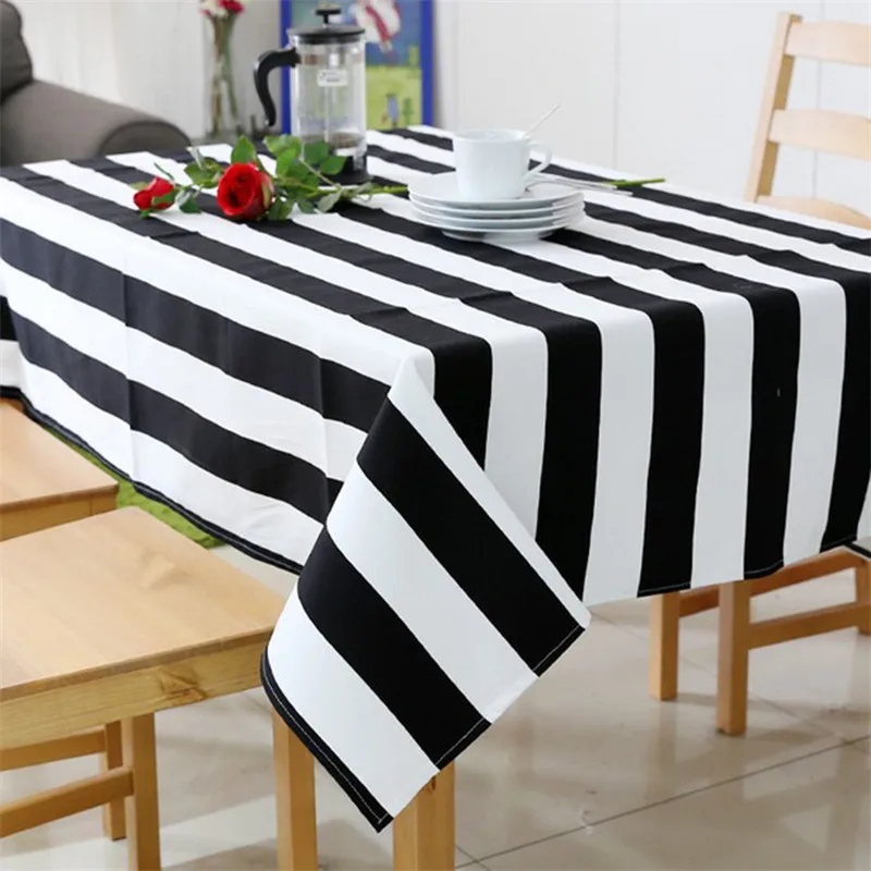 Black White Striped Tablecloth Black White Canvas Tablecloth Black