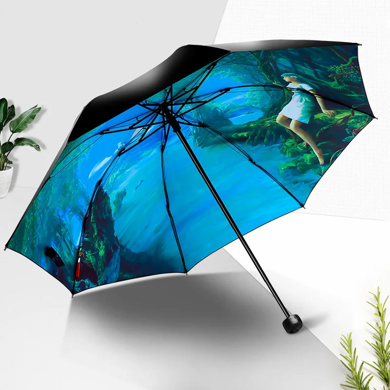 Модный Индивидуальный складной зонтик с 3 D принтом и Одноцветный зонтик от дождя для женщин и девушек
