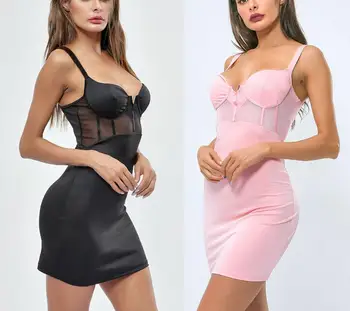 

Women Sleeveless Bandage Bodycon Evening Party Cocktail Club Short Mini Dress Sexy Tight Perspective Adjustable Sling Mini Dress