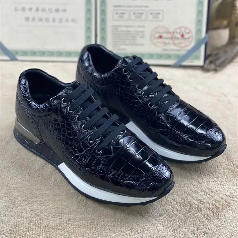 Authentic Real Skin Male Casual Sneakers Genuine Alligator Leather High Quality Men's Fancy Lace-up Flats Shoes - AliExpress