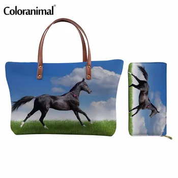 

Coloranimal Large Women Shoulder Bags Blue Sky And Galloping Horse Pattern Ladies Tote Shoulder Bag 2Pcs/Set Female Handle Bags