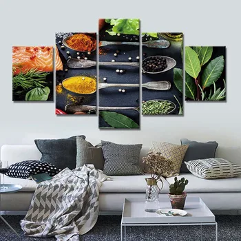 

Modular Pictures Kitchen Decoration Wall Art Canvas Kitchen Condiment Poster Decor 5 Piece Painting HD Printed Photo