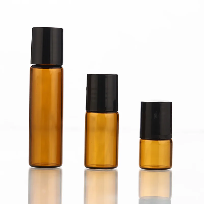 

50pcs/lot 1ml 2ml 3ml 5ml amber Glass Roll-on Bottle Essential Oil Bottles Empty Cosmetic Containers Refillable Bottle