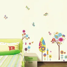 Три поколения съемные комбинированные модные настенные наклейки детская комната мультфильм цветок дерево Df5097