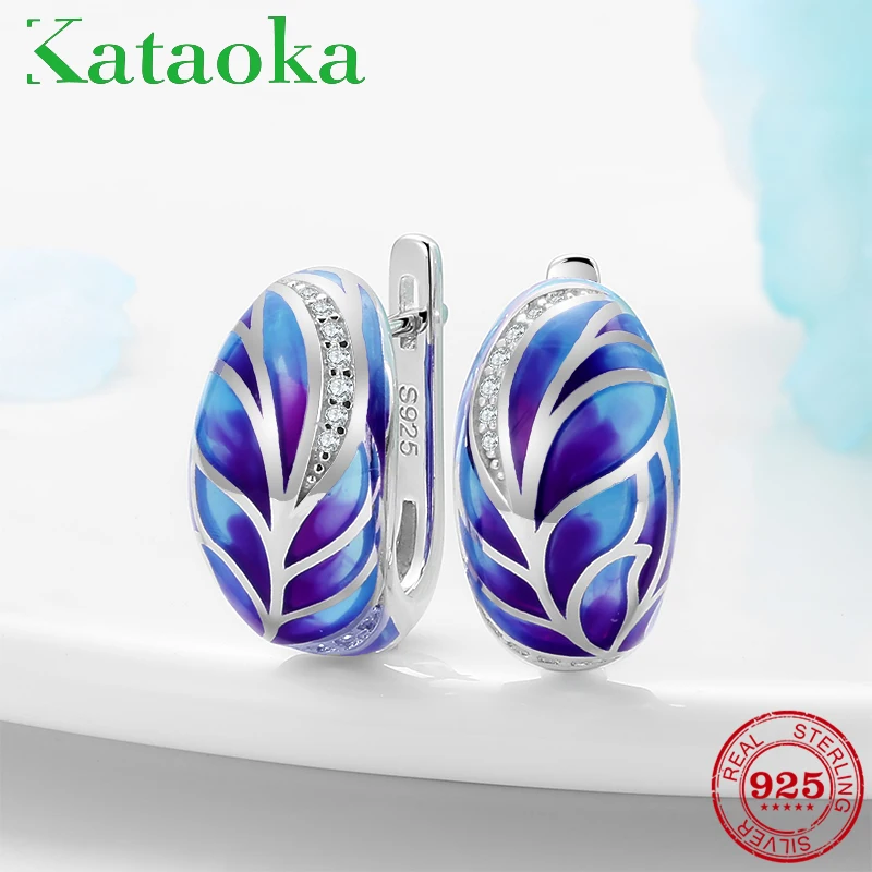 

Genuine 925 Silver Jewelry Blue purple enamel Delicate Earrings for women with Cubic Zirconia Luxury Party Fine Jewelry