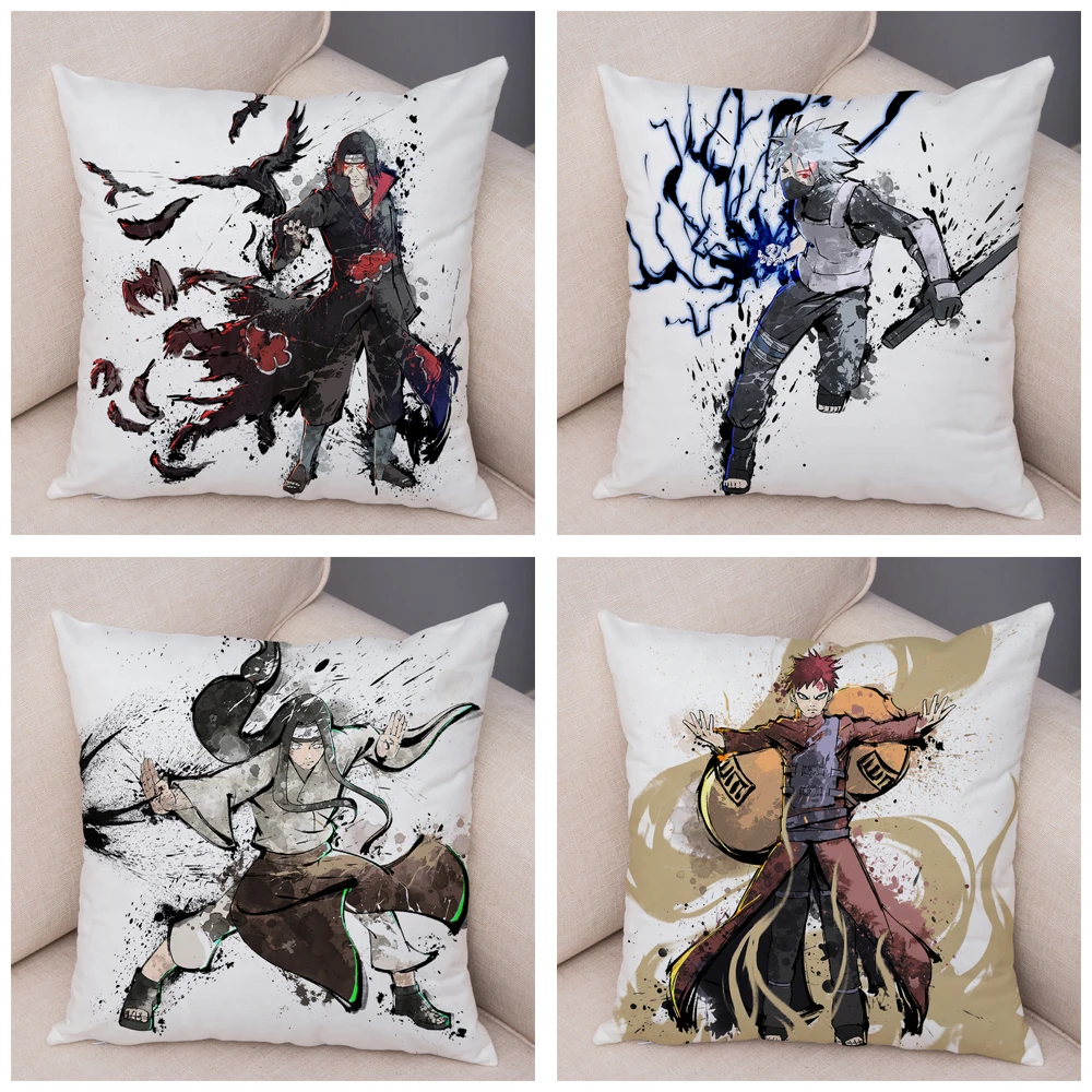 Japan Anime NARUTO Chinese Ink Pillowcase Cartoon Cushion Cover for Sofa Home 45*45cm Super Soft Short Plush Decor Pillow Case