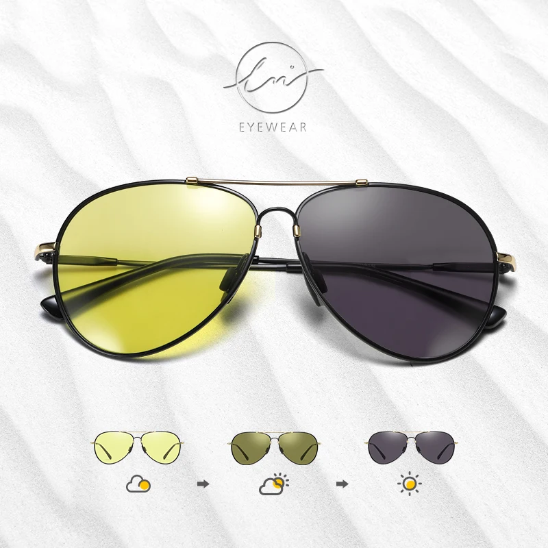 

LM Aviation Photochromic Sunglasses Men Women Polarized Chameleon Lens Memory Metal Frame Pilot Male Sun Glasses Driving UV400