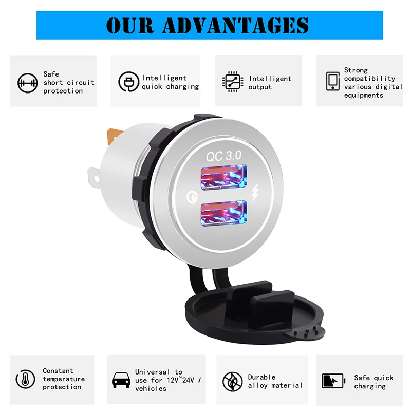 12 V-24 V 5 V/3.4A мотоцикла Быстрая зарядка 3,0 Dual USB мобильных телефонов gps Зарядное устройство