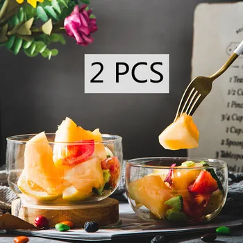 

2PCS High Borosilicate Glass Fruit Salad Bowl Ice Cream Dessert Hot Soup Transparent Bowl Glass Container Household Tableware