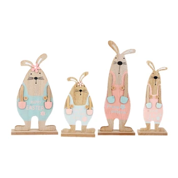 

4PCS Easter Rabbit Wooden Decoration DIY Wood Hanging Crafts Cute Bunny Easter Ornaments Party Supplies Wood Crafts