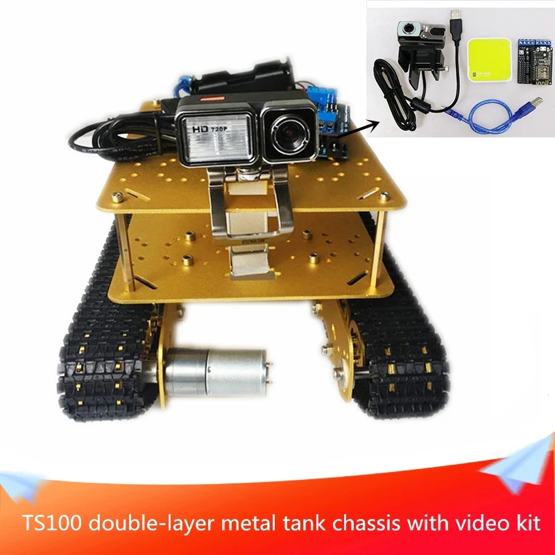 

TS100 Double-layer Metal Shock-absorbing Tank Chassis+Video Kit Send DC Motor Installation Tools DIY Mobile Handling Platform