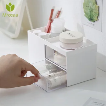 

Plastic Makeup Organizer Makeup Brush Storage Box with Drawer Cotton Swabs Stick Storage Case Desktop Cosmetic Box Home Office
