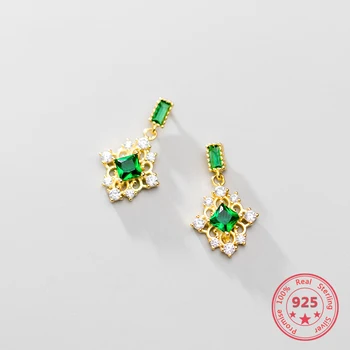 

Korean Style Women's Stud Earrings 925 Sterling Silver Fashion Green Zircon Lace Inlaid Gemstone Ear Accessories Fine Jewelry