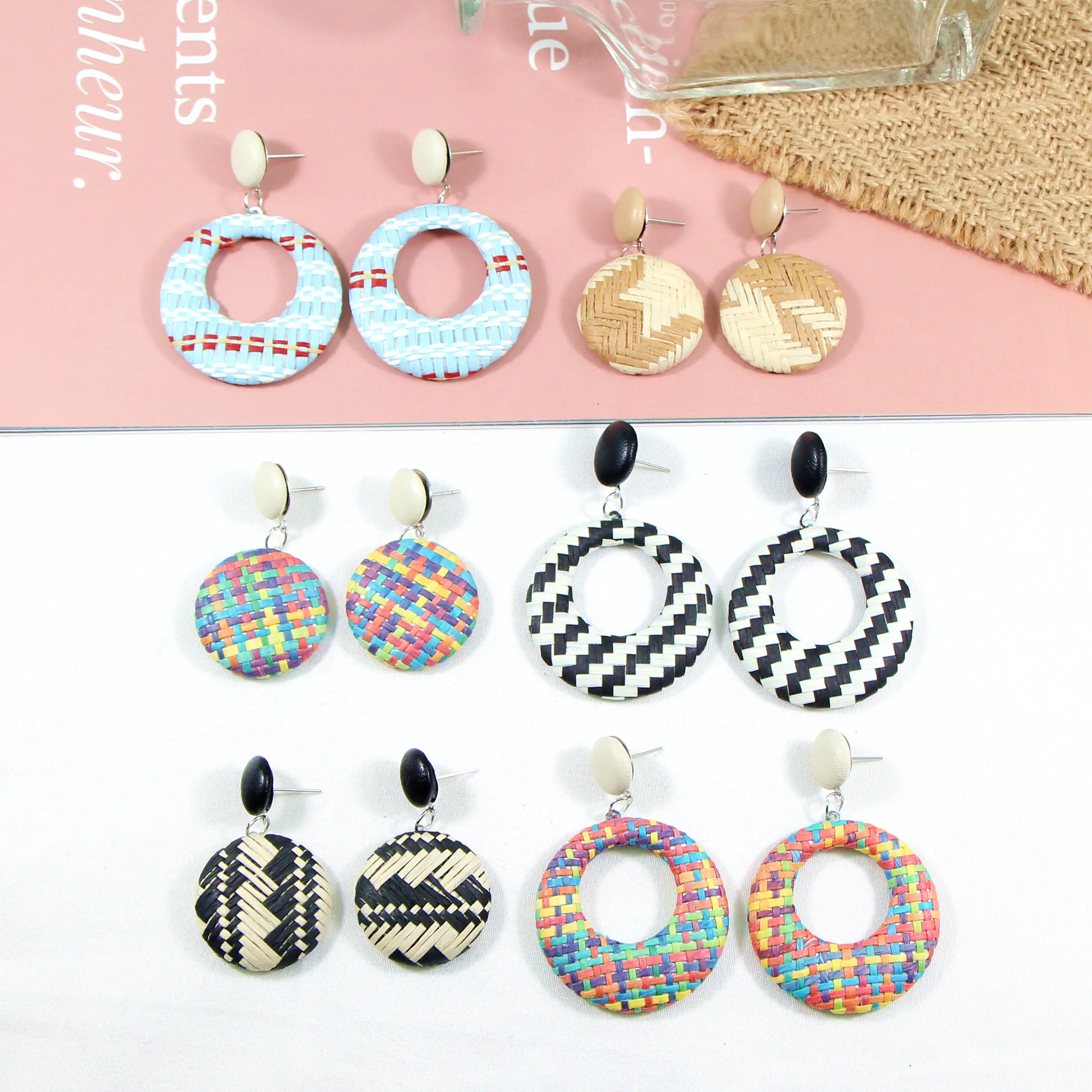 

Simple Temperament Rattan Weave Dangle Earrings For Women Round Hollow Drop Korean Fashion Geometric Earrings Jewelry