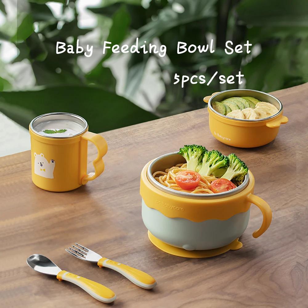 Baby Feeding Set BPA Free Kids Silicone Plate and Stainless Steel