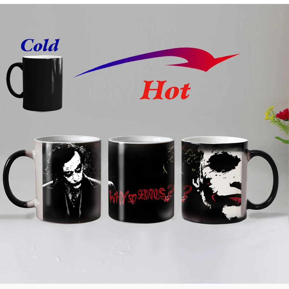 

Free shipping Joker Ceramic Color Changing Coffee Mug heat Sensitive Magic Tea Cup Mugs surprised gift