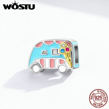 

WOSTU 100% 925 Sterling Silver Ice-cream Car Beads Fit Original Bracelet Pendant Enamel Lovely Charms Fashion Jewelry DAC163