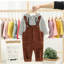 Детские вельветовые штаны на подтяжках; коллекция года; весенняя одежда; новые стильные брюки для мальчиков; комбинезон для девочек; детские брюки