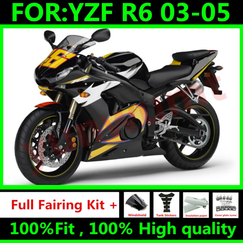 Новинка Обтекатели для мотоцикла ABS YAMAHA YZFR6 YZF R6 2004 YZF600 03 04 05 кузова 2003 - 2005 желтые