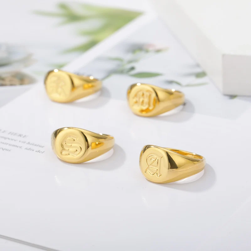 Signet Rings Gothic A-Z Initial For Women Men Wedding Party Gift Jewelry