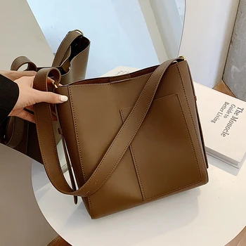 

Simple Women's Solid Color Bag 2020 New Fashion Large Capacity Single Shoulder Bucket Bag Two-piece Phone Pocket A883