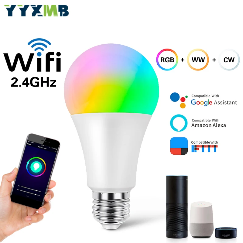 YYXMB смарт-лампочка WIFI Поддержка Amazon ECHO/Google Home/IFTTT Дистанционное Голосовое управление RGB+ WW+ CW Dimmable 7W 9W Светодиодный свет