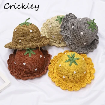 

Summer Toddler Lovely Strawberry Straw Hat Solid Breathable Kids Girls Boys Contractible Beach Cap Children Casual Knitted Cap