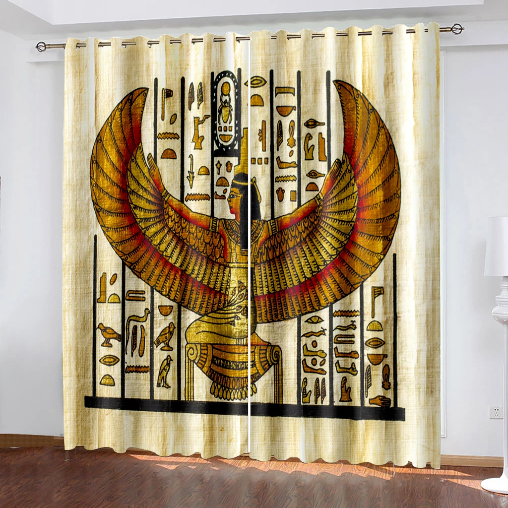 Living Room Blackout Decorative Curtains Egyptian Wall Pattern Home
