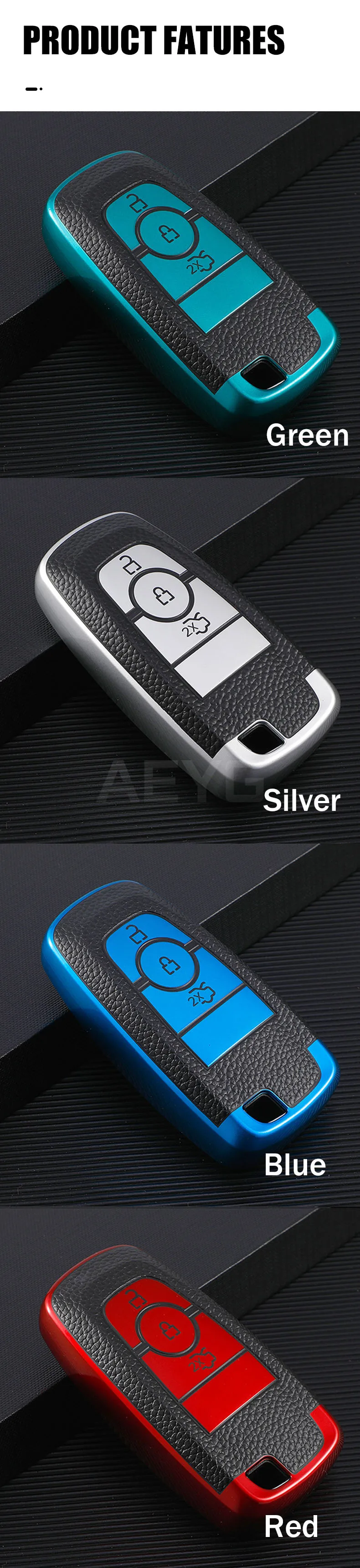 TPU Leather Car Key Case Cover Shell For Ford F-150 F-250 F-350 2018 2017 Fusion Mustang Explorer Key Holder Auto Accessories - H398a8be114ed4b97ab5dab52f91609dfY