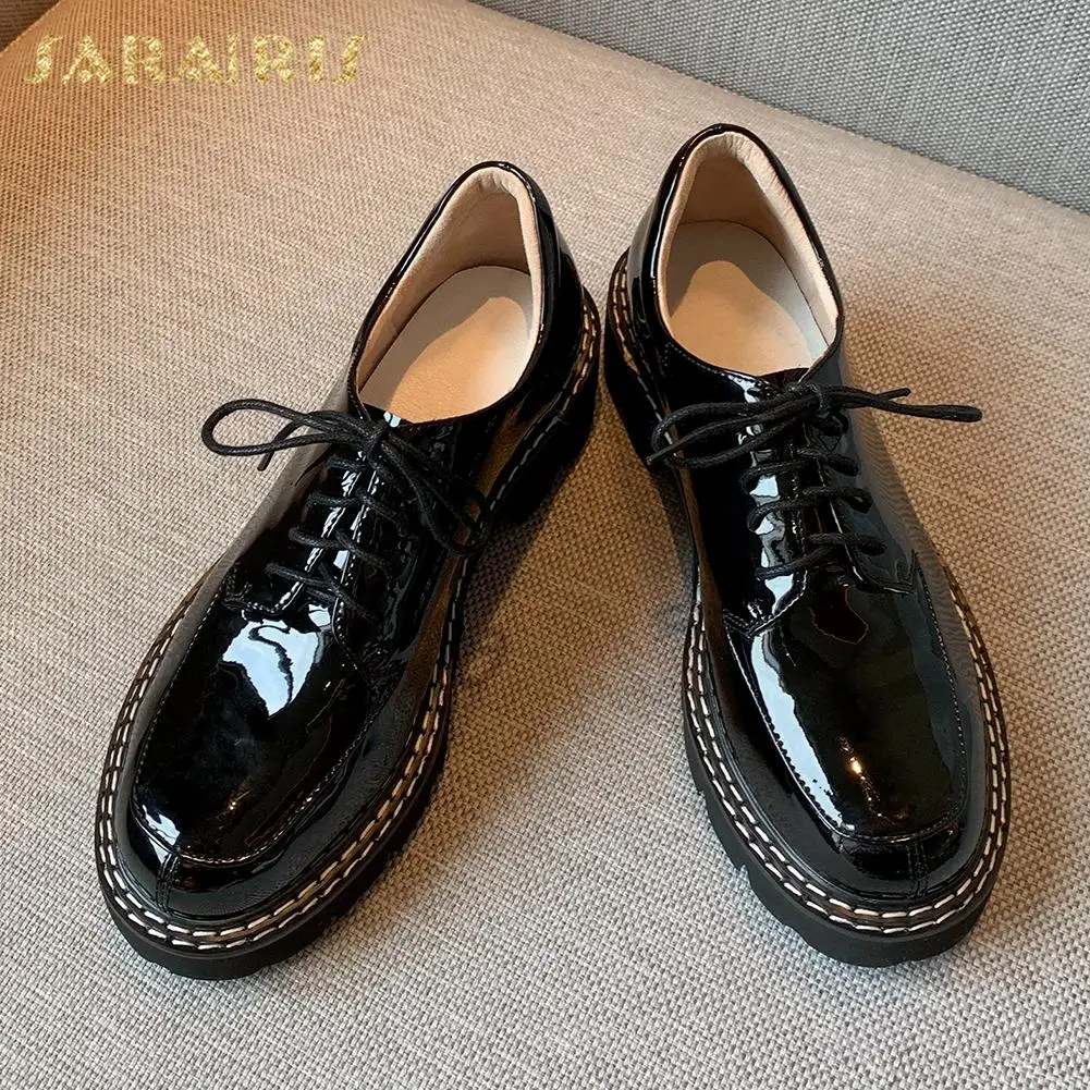 

Sarairis Hot Sale 2020 Patent Leather Platform Comfortable Shoes Woman Pumps Lace Up Spring Casual Pumps Women Shoes