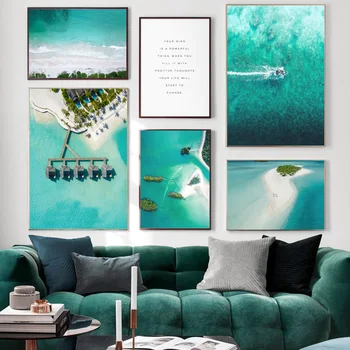 

Beach Sea Island coconut tree Ship Quotes Nordic Posters And Prints Wall Art Canvas Painting Wall Pictures For Living Room Decor