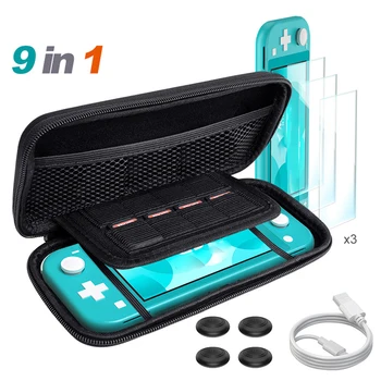 

9 in 1 For Nintend Switch Lite Console Tempered Film Charging Line Joystick Caps Storage Bag for Switch Lite Accessories
