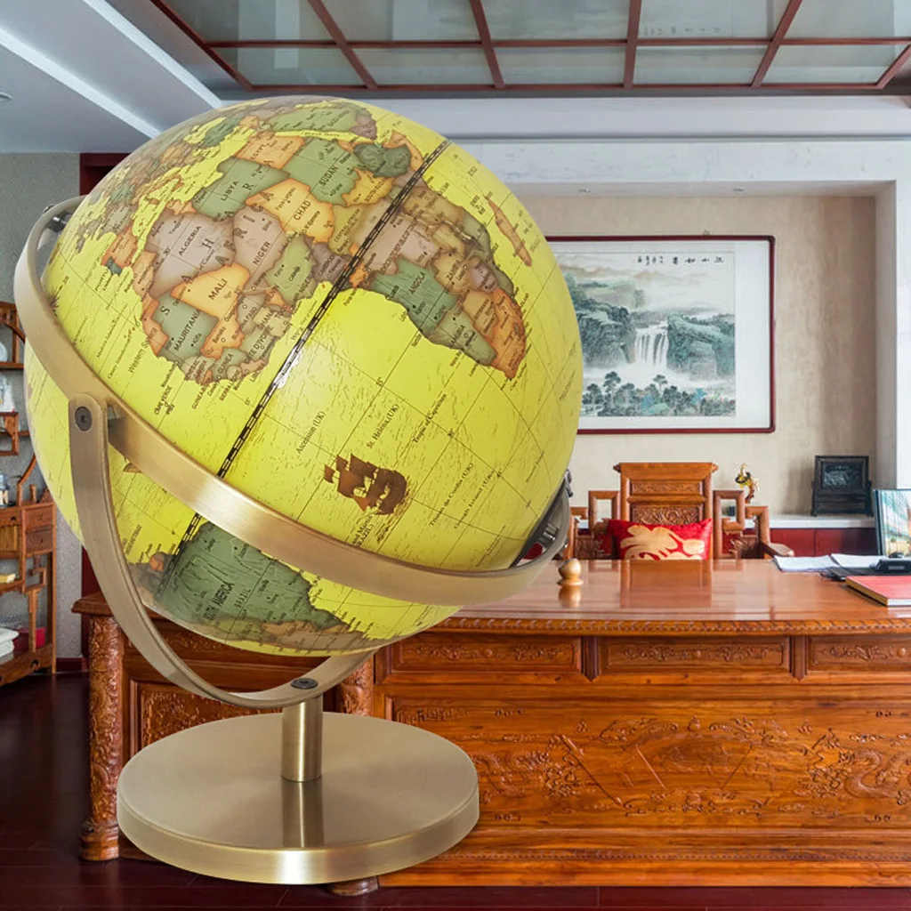 25cm ABS Geographical 720° Rotating World Map Ocean Globe Desktop Decor Teaching Aid Yellow