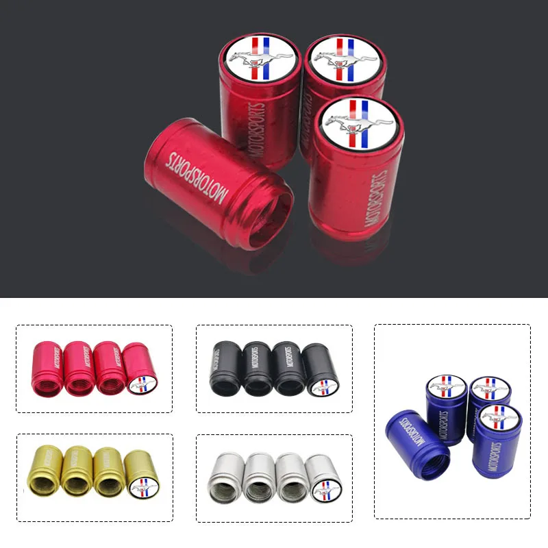 4pcs Color circular sports aluminum alloy tire valve cover For Ford Mustang 2017 2018 Wolf kuga Racing GT Shelby Car Accessories |