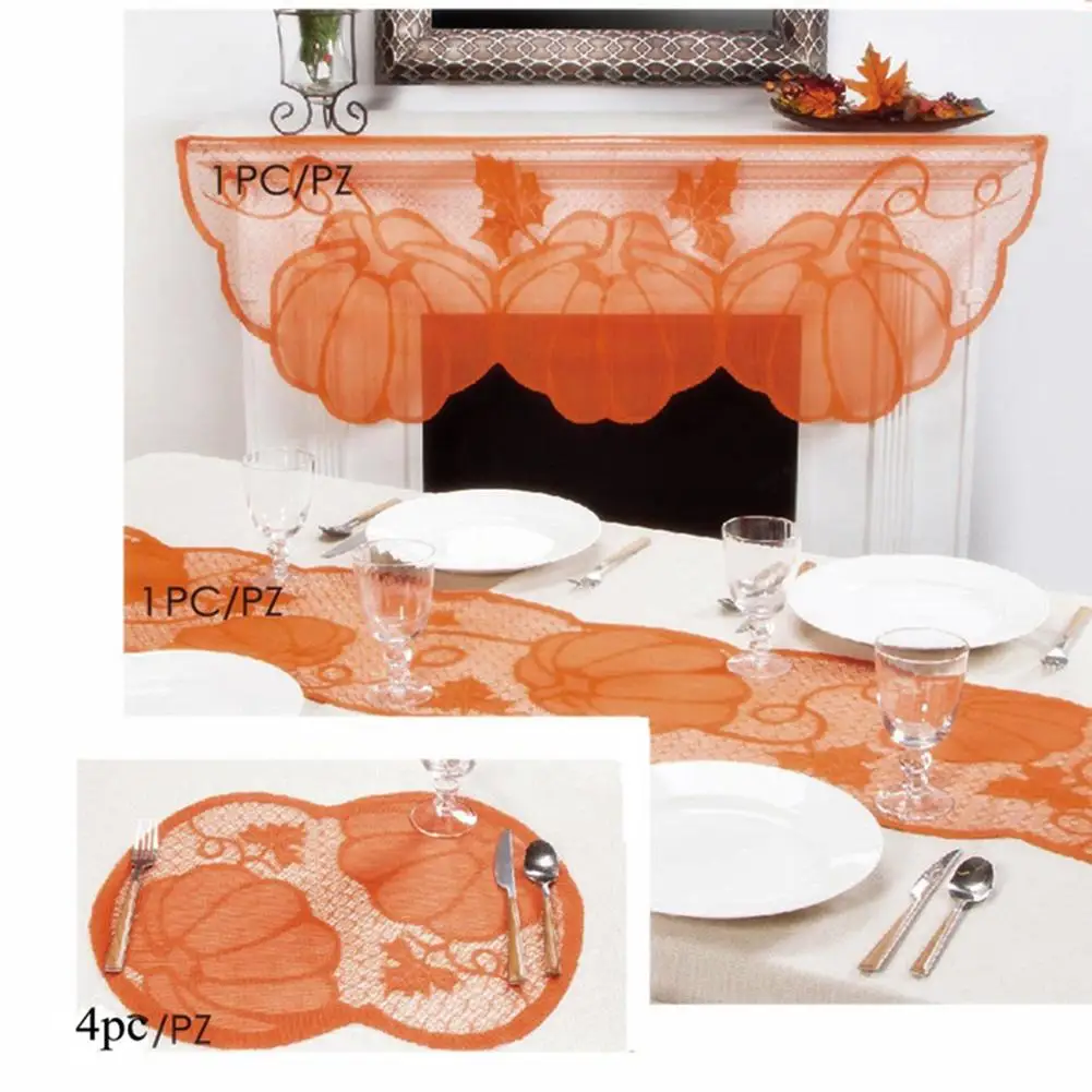 Thanksgiving Day Pumpkin Maple Lace Tablecloth Fireplace Cloth Placemat Set Table Holiday Decoration | Дом и сад