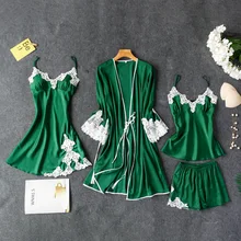 Сексуальная зеленая пижама с ремнем, штаны, комплекты ночных рубашек, кимоно, халат для сна