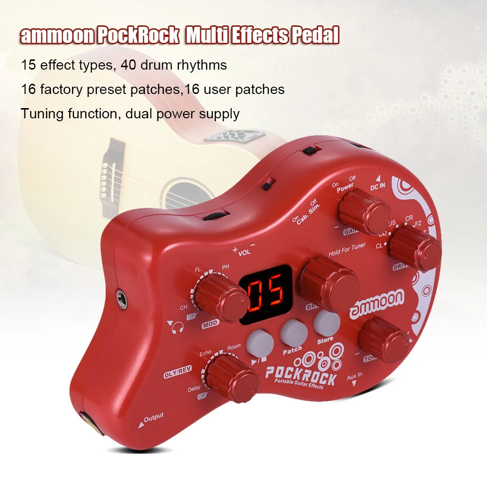 

Ammoon Portable Guitar Multi-Effect Processor Pedal 15 Effect Type 40 Drum Rhythm Guitar Accessories