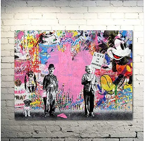 Faicai Art Banksy граффити уличное искусство поп-арт Chaplin &amp Einstein розовые холщовые