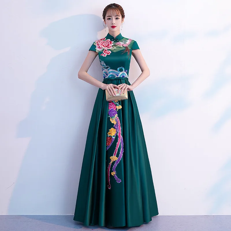 Зеленое современное китайское платье Qipao сексуальные платья Чонсам повседневные женские атласные Традиционные вечерние платья Vestido восточные Свадебные