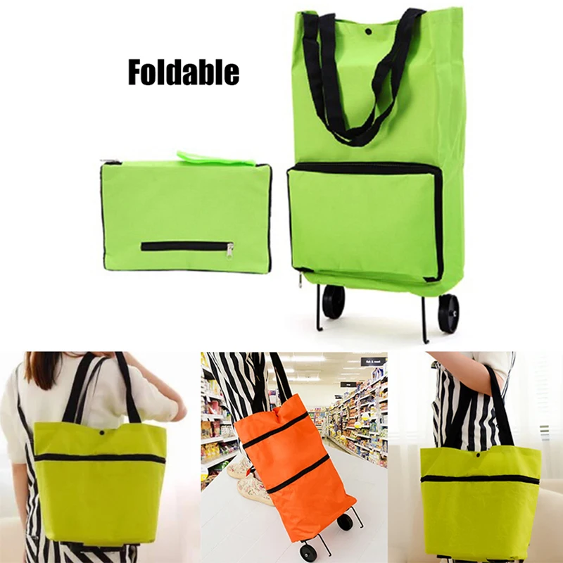 

Folding Shopping Bag Collapsible Shopping Trolly Tugboat Shopping Cart reusable shopping bag High Capacity green Bag with Wheels