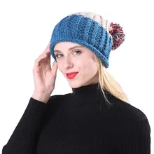 Женские шапки, вязаные с помпоном, Простая мужская женская шапка, Теплая Зимняя шерстяная шапка с помпоном, Прямая поставка, gumka do wlosow#5