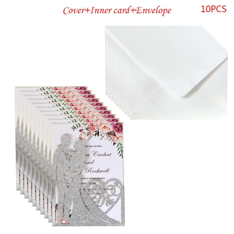  10pcs/set Glitter Laser Cut Mr & Mrs Wedding Invitations Card Party Supplies K4UA - 4.00045E+12