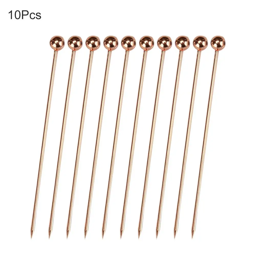 10PCS/Set 304 Stainless Steel Gold Plated Color Titanium Fruit Pin Fruit Pick Cocktail Pick Fork Wine Drinks Mixing Tool