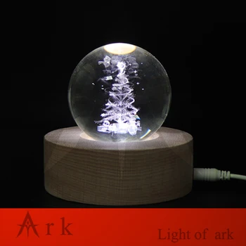 

NEW 5V USB Christmas tree 3D crystal ball night light romantic round beech wood base lamp as birthday present souvenir gift