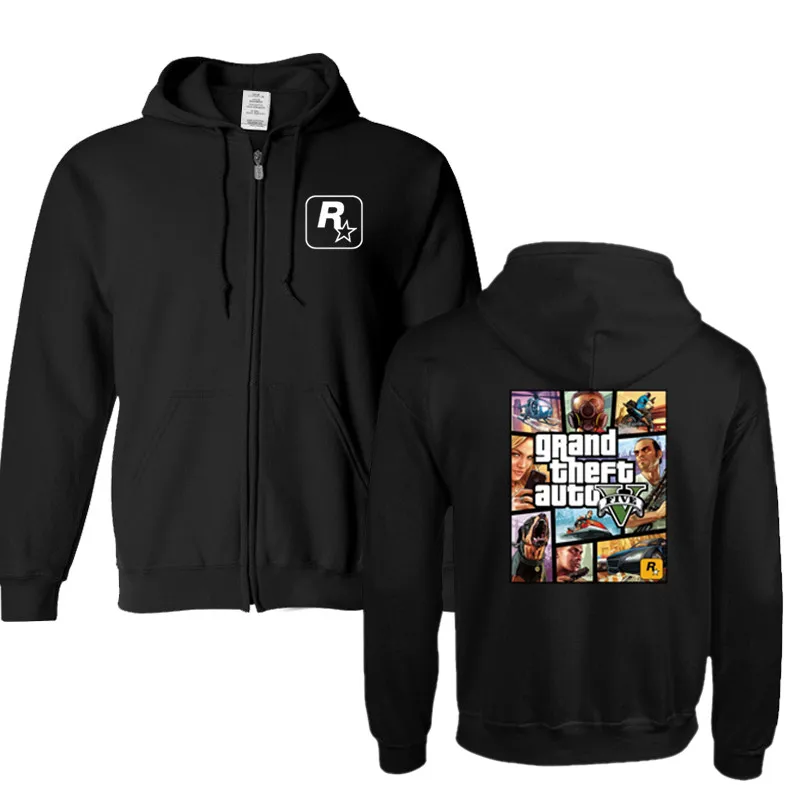 Grand Theft Auto GTA GTA5 толстовки осень весна осень зима пальто куртка ТВ игра молния одежда - Цвет: black