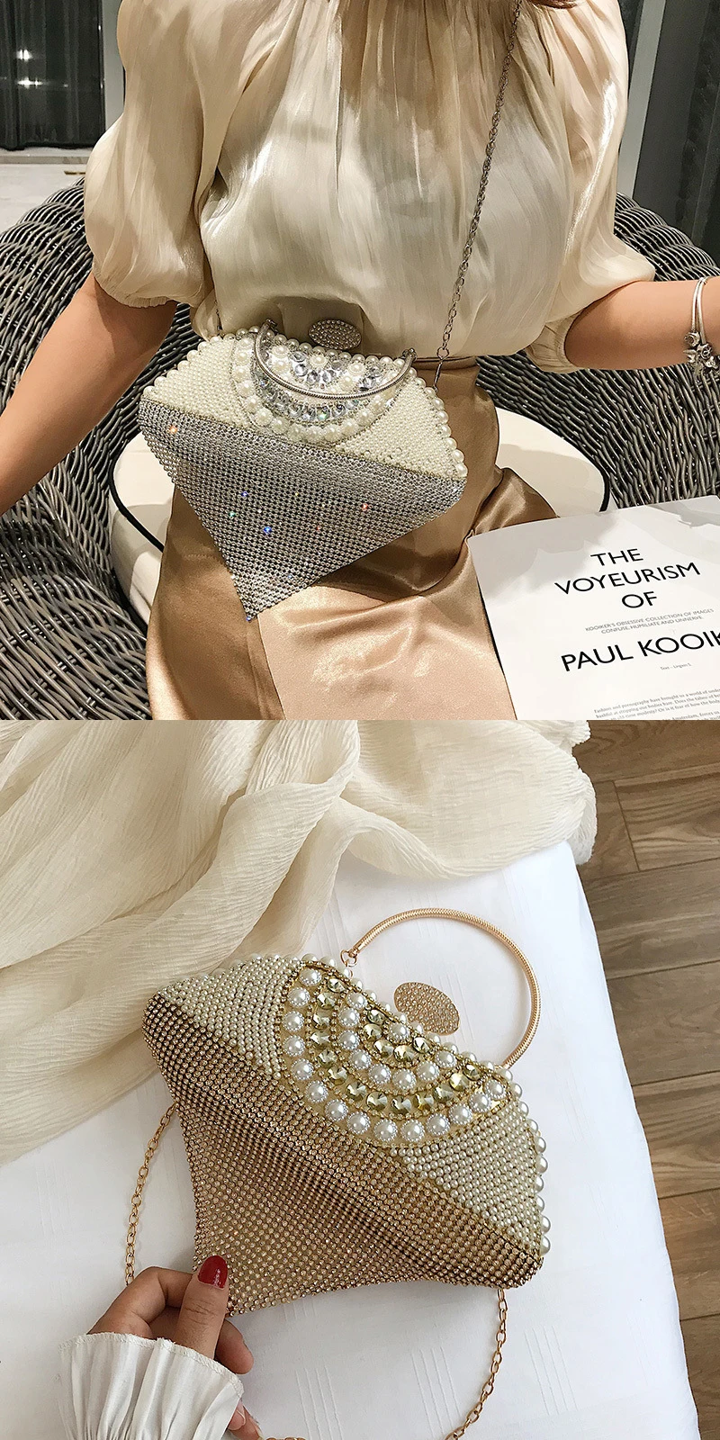 Newest tassel crystal women bag luxury imitation pearl evening bags wedding beaded day clutches small purse bag