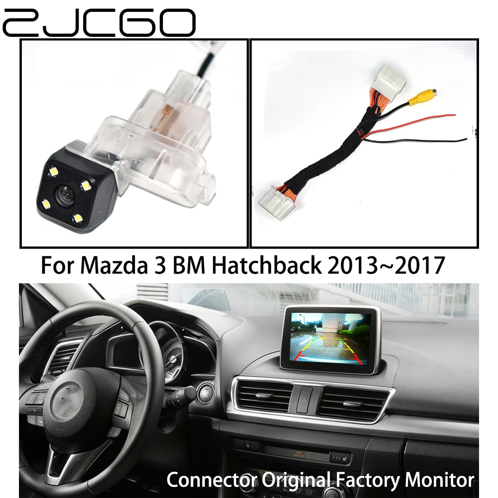 

ZJCGO Car Rear View Reverse Back Up Parking Camera Upgrade Original Car OEM Monitor for Mazda 3 Mazda3 Hatchback BM 2013~2017