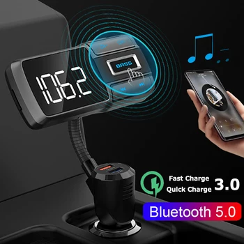 

QC3.0 USB Charger Bluetooth 5.0 FM Transmitter 2.4A Dual USB Car Charger Handsfree Car Kit Wireless Aux Audio MP3 Player