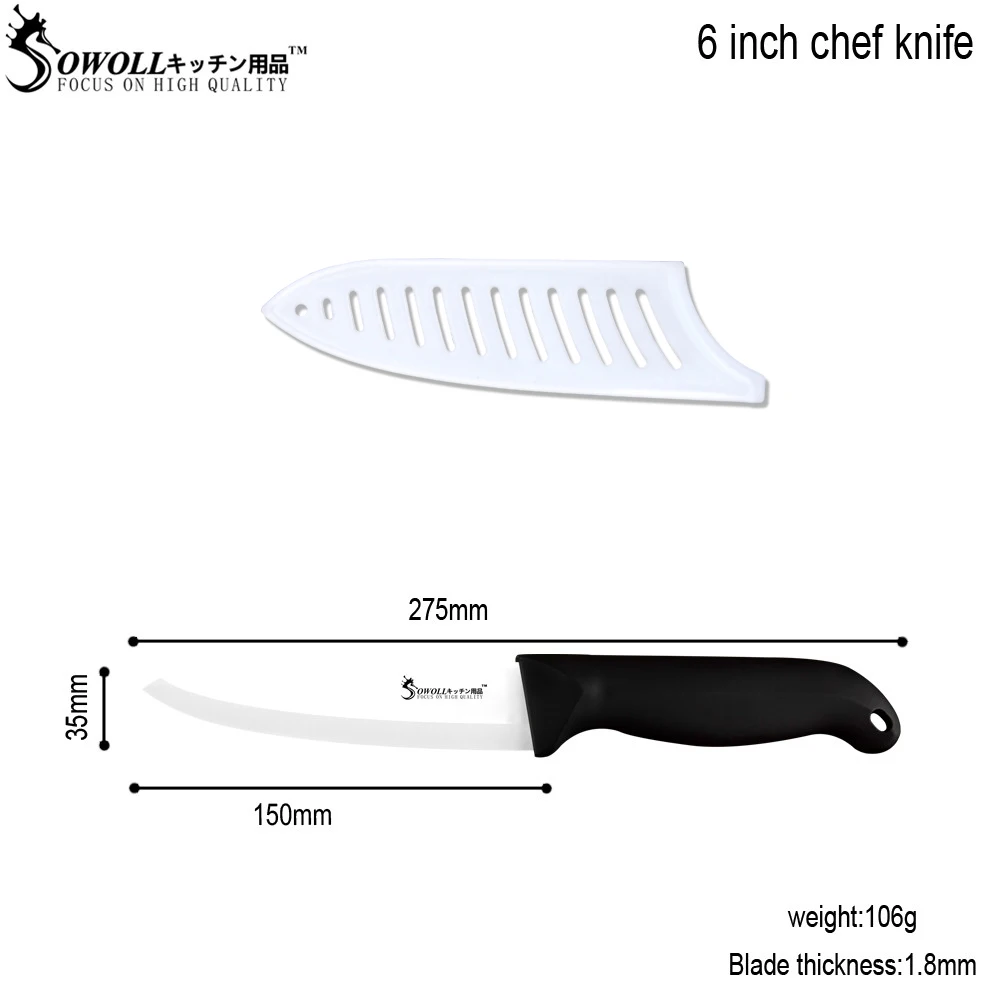 Sowoll керамический нож шеф-повара 3' 4 ''5'' 6 ''белый черный клинок пластиковая ручка нож для нарезки овощей и фруктов инструменты - Цвет: 6 Black H White B